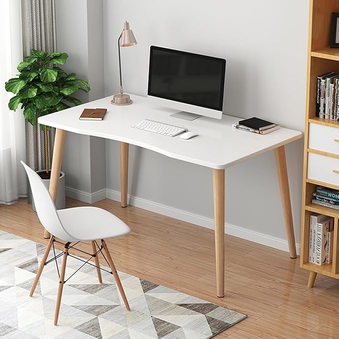 Nordic Style Computer Desk - Ergonomic Wood Writing Table for Home Office & Study - Spacious Desktop for Students & Professionals White