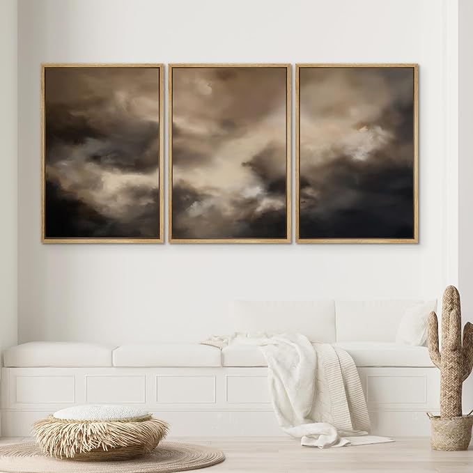 SIGNWIN Framed Canvas Print Wall Art Set Dramatic Stormy Sky Moody Cloudscape Illustrations Modern Art Decorative for Living Room, Bedroom, Office - 16"x24"x3 Natural