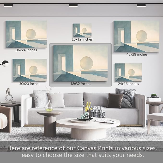 gaosoul Modern Canvas Wall Art Blue White Tranquility Geometric Abstract Oil Painting Minimalism Artwork Prints for Living Room Bedroom Office Decor Framed 48x32in