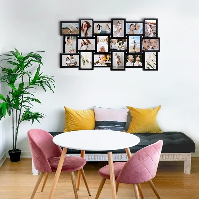 J.M.Deco Collage Picture Frames for Wall Decor, 18-Opening Reunion Family Friends Picture Frame Set, 4 x 6 Photo Frames for Living Room, Bedroom, Gallery Wall Hanging, Black