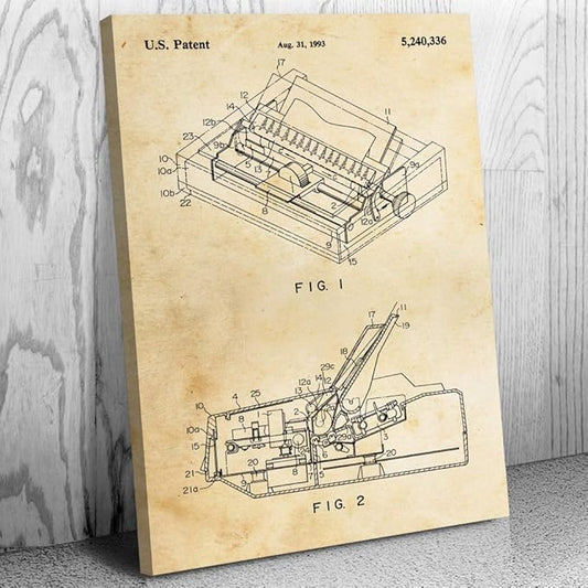 Patent Earth Dot Matrix Printer Canvas Print, Computer Lab Art, IT Tech Gift, Printer Blueprint, Office Decor, Computer Science Art Vintage Paper (12 inch x 16 inch)