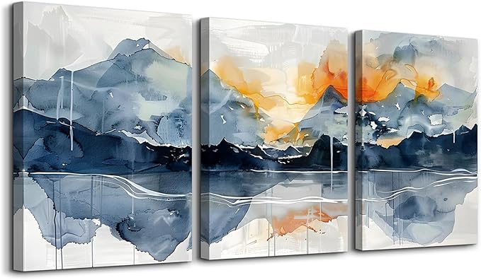 TTHYUEWS Large Wall Art Prints Artwork Living Room Wall Art 3 Pcs Mountain Landscapes Canvas Wall Decor for Bedroom Office Decoration Bathroom Abstract Pictures Modern Paintings Aesthetic Home Decor