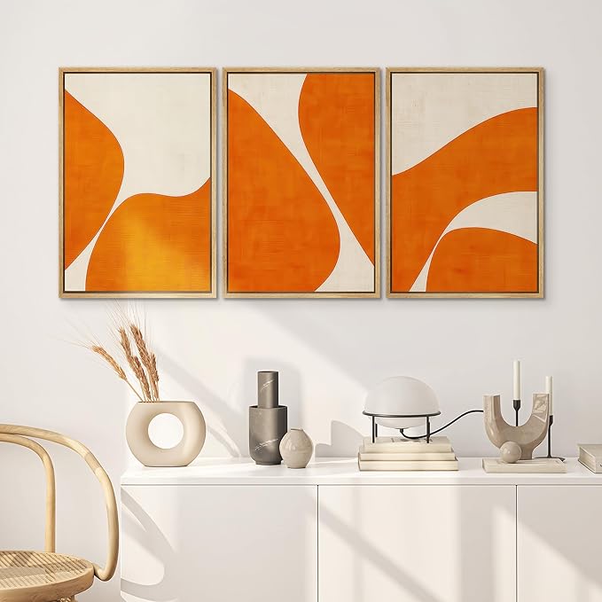 SIGNWIN Framed Wall Art Print Set Modern Abstract Orange Geometric Mid-Century Minimalist Photography Modern Art Minimalist Closeup Dramatic for Living Room, Bedroom, Office - 16"x24"x3 Natural