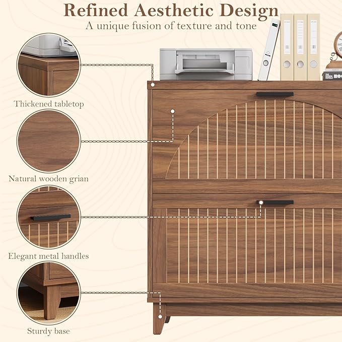Lateral File Cabinet with 2 Drawers, Farmhouse File Cabinet for Letter/a4/Legal Size Hanging Files, Large Wood File Storage Cabinets Printer Stand for Home Office Cabinets, Walnut