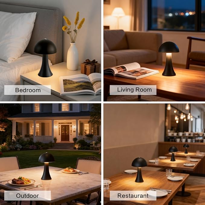 2 Pack Cordless Black Table Lamp, Portable LED Desk Lamps, 1800mAh Battery Operated, 3 Color Stepless Dimming Up, for Restaurant, Bedroom, Outdoor Camping, Coffee Shop, Night Light, Rechargeable