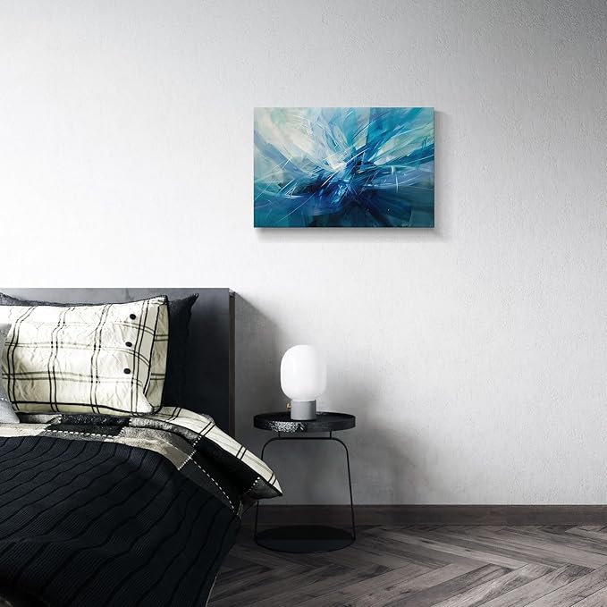 gaosoul Modern Abstract Canvas Wall Art Blue Harness Graffiti Painting on White Background Stylish Framed Minimalism Artwork Prints for Living Room Bedroom Office Decor 24x16in