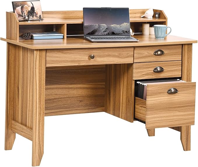 Catrimown Computer Desk with Drawers and Hutch, Farmhouse Home Office Desk with File Drawer,Student Girls Desks,Teens Writing Table, Small Computer Desk for Bedroom, Rustic Oak