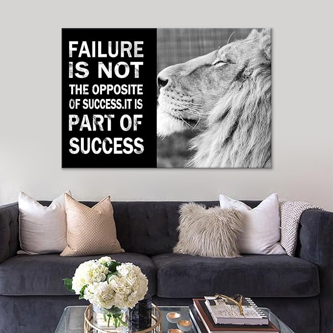 Inspirational Lion Poster Wall Art Black and White Animal Motivational Quotes Print on Canvas Painting Picture Artwork for Modern Home Living Room Gym Wall Decoration Ready to Hang [36''W x 24''H]