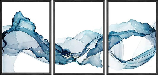SIGNWIN Framed Canvas Print Wall Art Vibrant Pastel Minimal Smoke Wave Landscape Abstract Shapes Illustrations Minimalism Decorative Relax/Calm for Living Room, Bedroom, Office - 24"x36"x3 Black