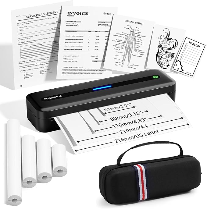 Phomemo Portable Printers Wireless for Travel, M832 Inkless Bluetooth Thermal Printer Support 8.5'' x 11'' US Letter & A4 Size, Compatible with iPhone Android Laptop for Mobile Office Home, with Case