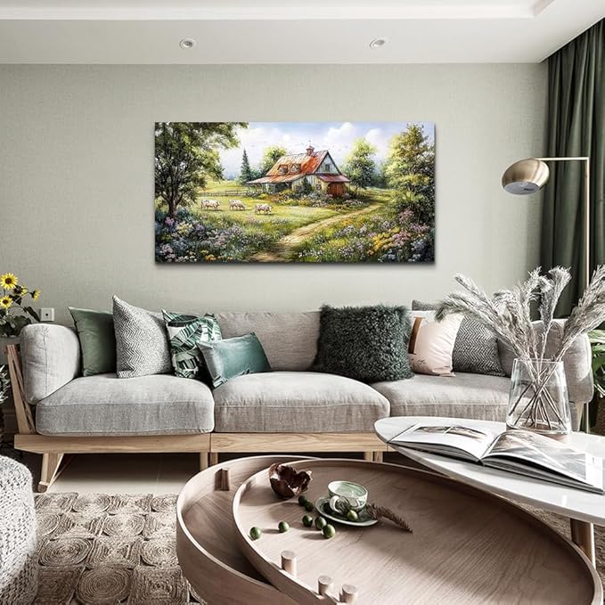 QIYILEXWART Large Wall Decor For Living Room Canvas Wall Art For Office Wall Decorations For Bedroom Grassland Paintings The Hut Picture Modern Artworks Inspiration Home Decor Ready To Hang