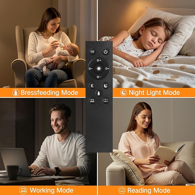 OUTON 81" Arc Floor Lamp, 12W 1080LM LED Dimmable Floor Lamp with 16" Beige Lampshade, Remote Control & Foot Switch, 4 Colour Temperatures, Tall Standing Lamp for Living Room Bedroom Office, Black