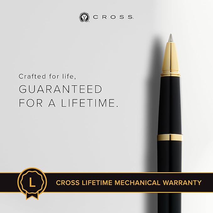 Cross Bailey Light Polished Black Resin and Gold Tone Rollerball Pen - Professional Pen for Effortless Writing - Journaling, Note-Taking & More - Black Ink - Easy Handling - Includes Gift Box