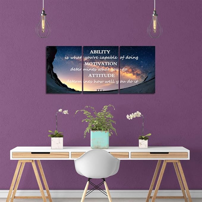 Motivational Quotes Canvas Wall Art Inspirational Ability Motivation Attitude Saying Words Posters Prints Entrepreneur Quote Home Office Bedroom Decor 3 Panels Ready to Hang - 36" W x 16" H