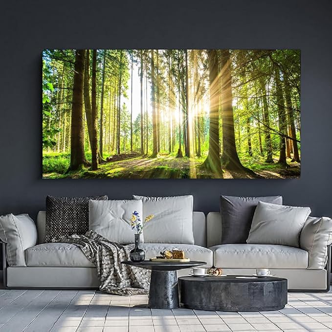 Yxbhhym-Large Living Room Wall Art Landscape Picture Painting Spring Forest Canvas Wall Art Natural Sun Tree Prints Green Room Decor Sunset Poster Office Artwork Home Bedroom Wall Decorations