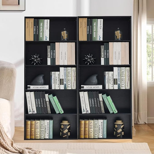 Tall Bookshelves with Cabinet, Office Storage Cabinets and Bookshelf, 5-Tier Wooden Bookcase with Storage, Floor Standing Display Cabinet Shelves for Living Room, Home Office, Black