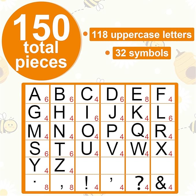 150 PCS Large 7" Bulletin Board Letters Set, Hive Honey Theme Party Classroom Alphabet Cutout Letter for Bulletin Board Display Home School Class, A Great Helper to Inspire Students' Learning Interest