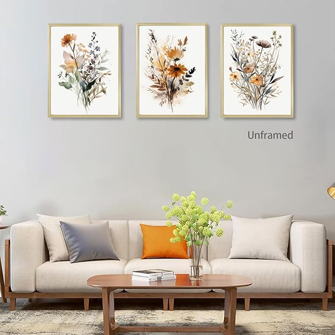 Bwodke Wildflower Poster Watercolor Botanical Floral Wall Art Colorful Canvas Prints Set of 3 Modern Minimalist Pictures Decor Painting Bedroom Bathroom Living Room Unframed 12"x16"