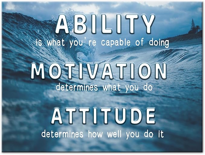 Motivational Canvas Wall Art Office Motto Decor Quotes Motivational Ability Attitude Signs Poster Print for Home Decor Or Home Positive Artwork Wooden Framed Ready to Hang [36''Wx24''H]