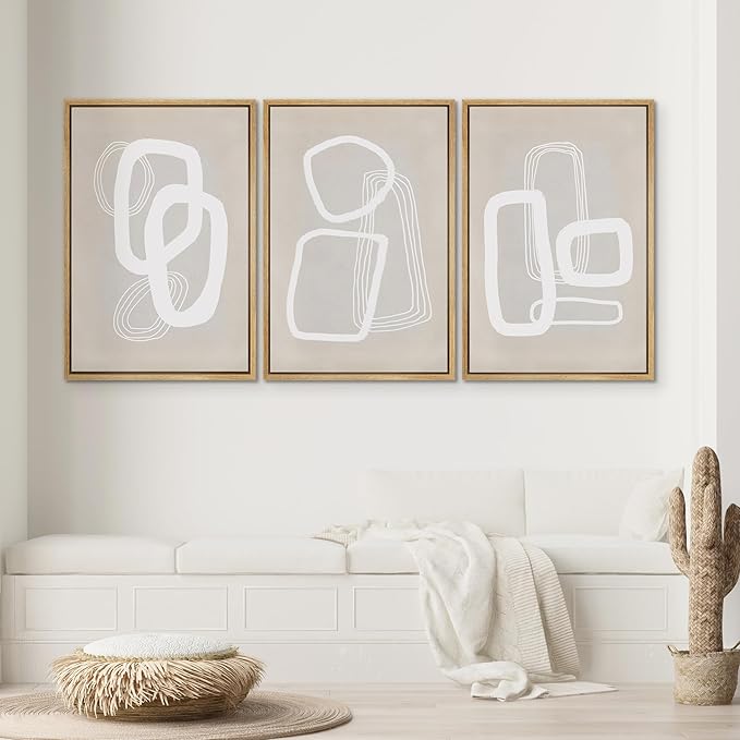 SIGNWIN Framed Canvas Print Wall Art Set, Mid-Century Geometric Polygon Variety Abstract Shapes Cozy Neutral Decorative Contemporary Minimal for Living Room, Bedroom, Office - 16"x24"x3 Natural