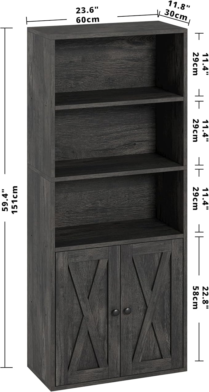 IRONCK Industrial Bookshelves and Bookcases with Doors 11.8 in Depth Floor Standing 5 Shelf Display Storage Shelves Tall Bookcase for Home, Office, Living Room