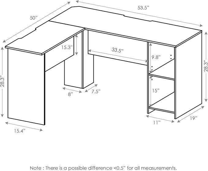 Furinno Indo L-Shaped Computer Desk with Bookshelf, Espresso