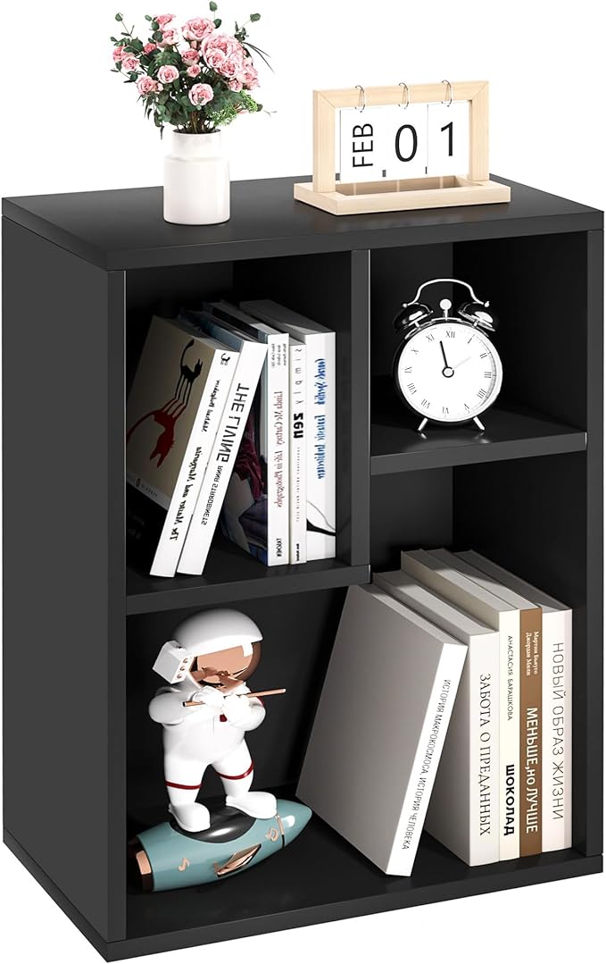 VECELO 3-Cube Small Bookshelf, Modern Bookcases with Shelves Height Up to 12.8 Inches, Suit for Common Size Textbook, Vertical or Horizontal, Cubby Storage Organizer,Vintage Black