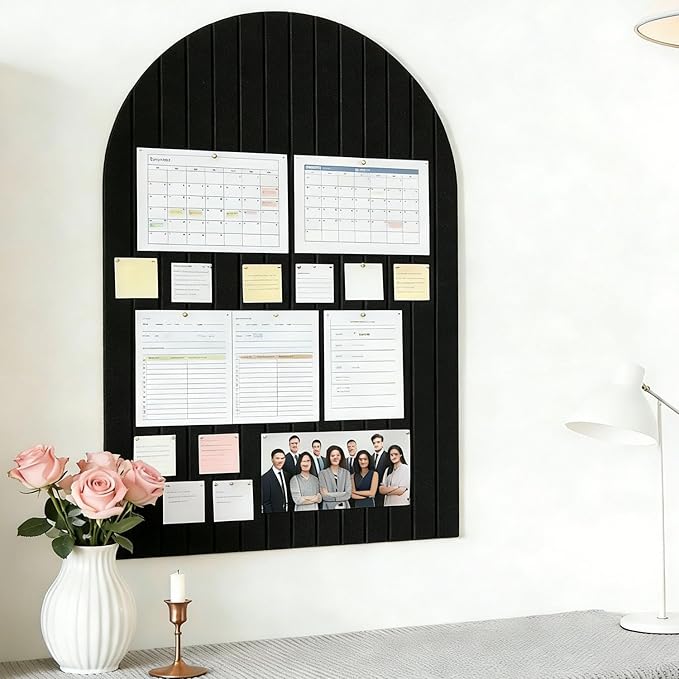 Arched Felt Bulletin Board, 31.5"x24" - Modern Fabric Pin Board for Office & Home Wall, Upgraded Adhesive, Damage-Free Installation, Reusable Wall Organizer for Notes, Photos Reminders (Black)