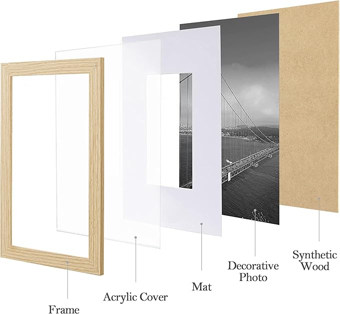 eletecpro 11x14 Picture Frames Set of 9 Farmhouse Gallery Wall Frame Set, Displays 8x10 Photos with Mat or 11x14 No Mat, Natural Picture Frames Collage Wall Decor for Home Decor