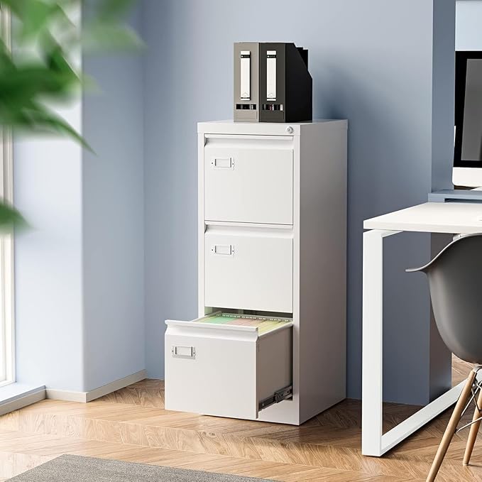 3 Drawer File Cabinet,Metal Filing Cabinets with Lock,18" Deep Office Storage Cabinet for A4/Letter/Legal Size File,Assembly Required