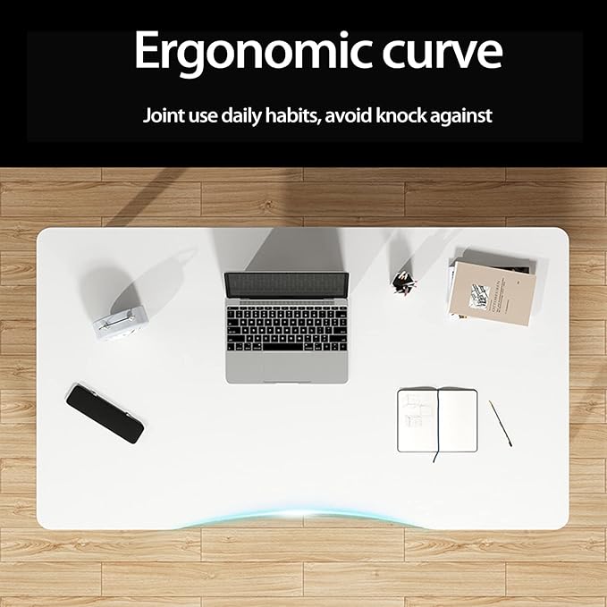 27Inch Computer Desk, Desktop Student Study Table, Modern Wood Desk, Ergonomic Arc Design Writing Table, Writing Desk for Home Office Workstation