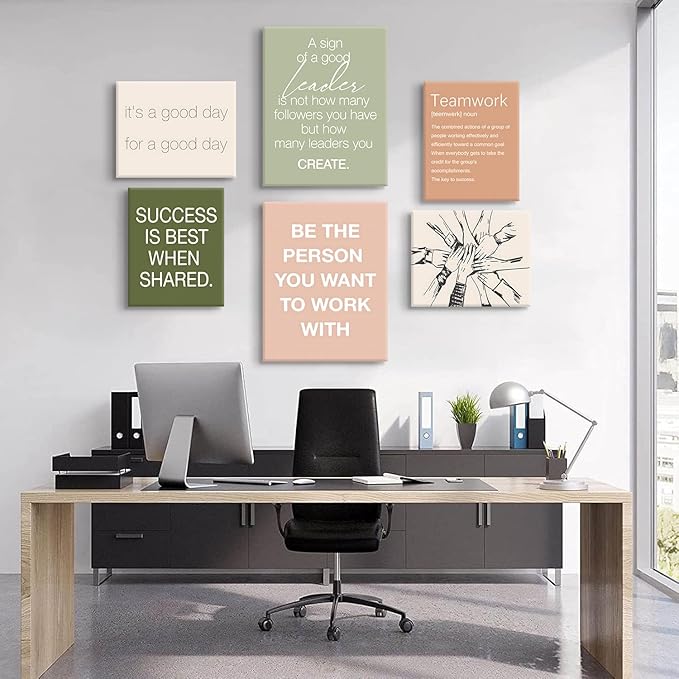 6 pcs Office Inspirational Wall Art,Teamwork Motivational Wall Decor Large Positive Quotes Decoration Sign Canvas Prints for Office,Workplace Canvas Wall Art(12x16 in)x2 pcs (8x10 in)x4 pcs Canvas