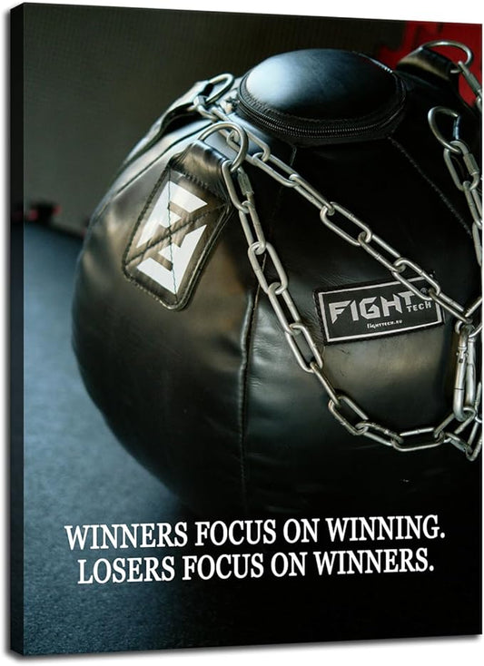 WYJDFART Winners Focus on Winning Quote Inspirational Wall Art Success Motivational Mindset Poster for Gym Sports Club Office Bedroom Home Framed Ready to Hang [18" W X 24" H]