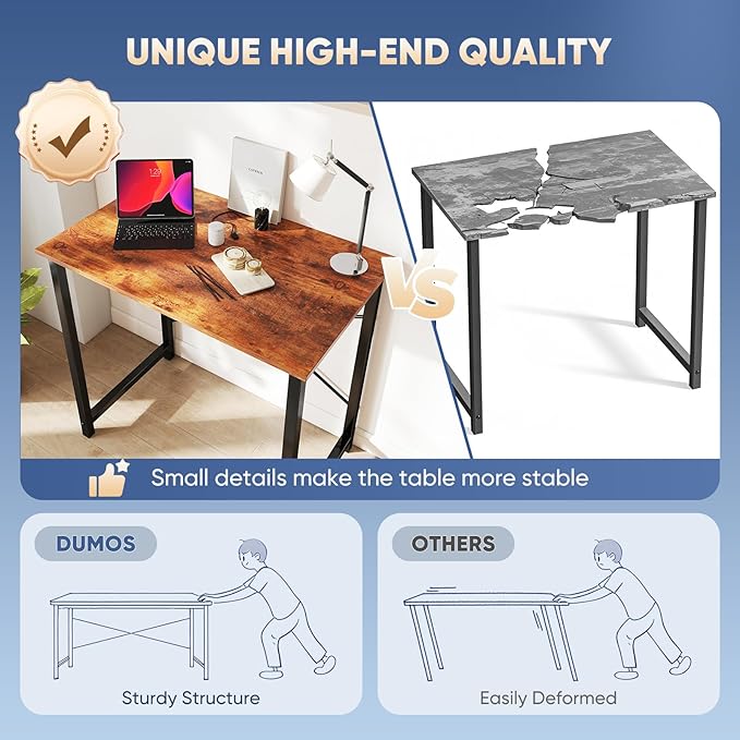 DUMOS Compact 32-Inch Small Computer Office Desk for Home or Bedroom, Modern Minimalist Writing and Study Work Table, Wood