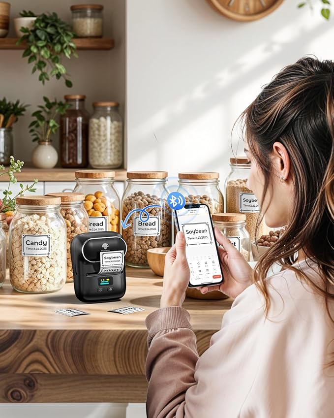 Phomemo M110 Label Makers - Barcode Label Printer Bluetooth Label Maker Portable Thermal Printer for Small Business, Address, Barcode, Logo, Clothing, Mailing, Sticker Printers for Phone & PC, Black