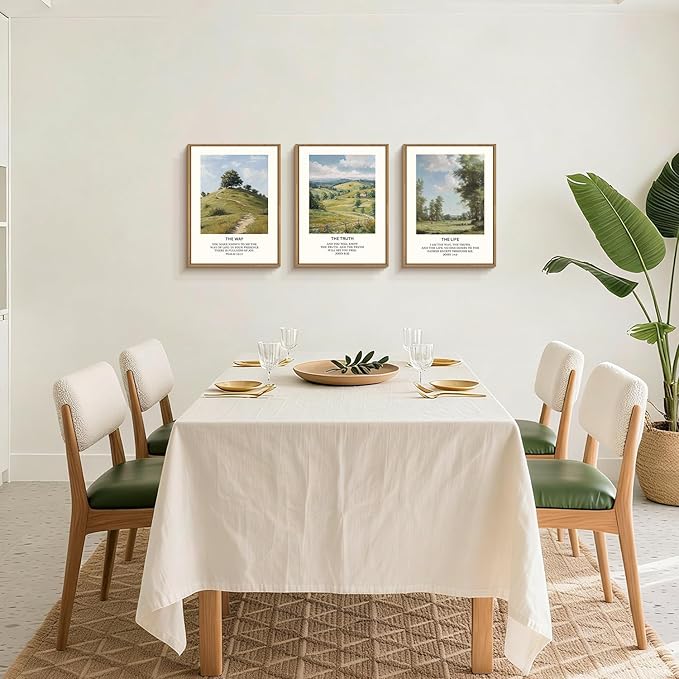 Christian Bible Framed Canvas Wall Art Set,Jesus Verse Vintage Wall Decor,Nature Scripture Landspaces Art Prints,Religious Artwork for Living Room,Dining Room,Farmhouse-12 x16 x3