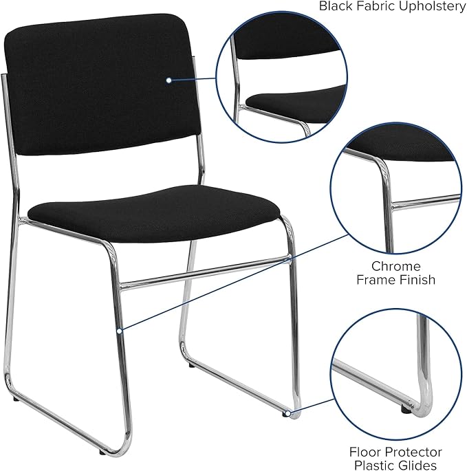 Flash Furniture 5 Pack HERCULES Series 500 lb. Capacity Black Fabric High Density Stacking Chair with Chrome Sled Base