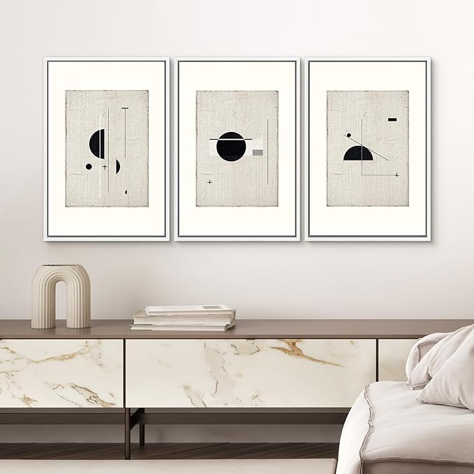 SIGNWIN Framed Canvas Print Wall Art Set Mid-Century Modern Geometric Polygons Abstract Shapes Illustrations Modern Art Decorative Minimal Duotone for Living Room, Bedroom, Office - 16"x24"x3 White