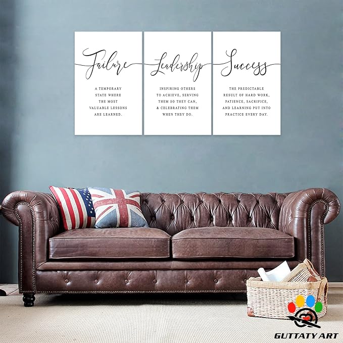 Office Wall Art - 3 Panel Motivational Canvas With Inspirational Quotes for Home Decor, Positive Entrepreneur Words Poster Frame for Company 20"x30"x3Pcs