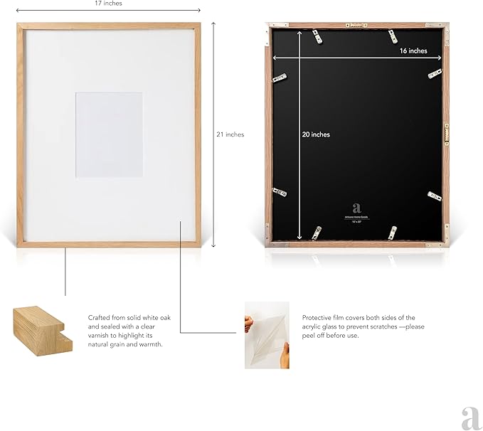artisane home goods - Gallery Frame 1.0, Picture Frame, 16x20 White Oak, Gallery Wall Frame Set, Large Picture Frame, Oversized Mat (4x4, 4x6, and 5x7)