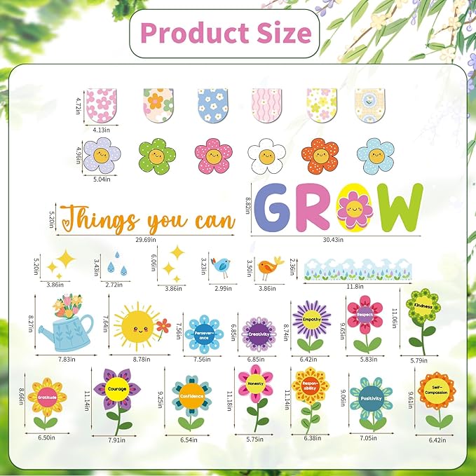 52Pcs Spring Bulletin Board Decorations Things You Can Grow Posters Bulletin Borders Inspirational Positive Paper Cutouts for Classroom School Home Library Office Window