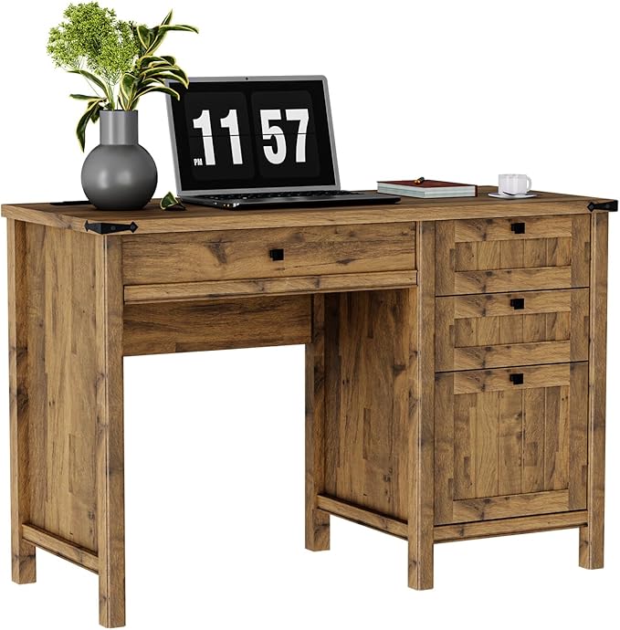 Farmhouse Executive Desk 45 inch Computer Desk with 4 Drawers, Smart Charging Station, Home Office & Study Room Essential for Remote Workers, Professionals & Students.Vintage