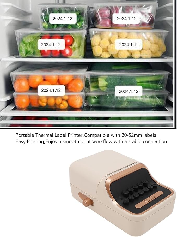 Label Printer Portable Label Printer Desktop Thermal Label Printer for 30 to 52mm Vintage Style Labels for Office, Home, Work