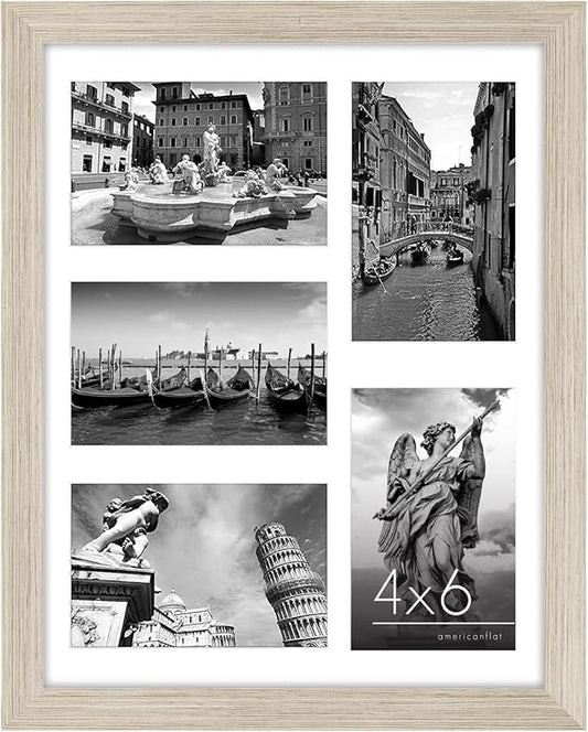 Americanflat 4x6 Collage Picture Frame with Shatter-Resistant Glass - Fits Five 4x6 Photos or Use as One 11x14 Picture Frame - Signature Collection - Collage Frames for Wall Display - Driftwood
