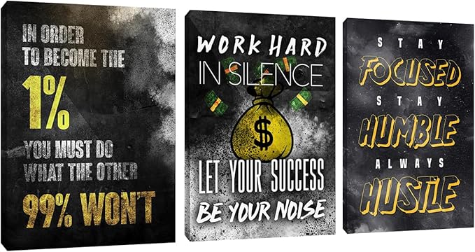 Motivational Canvas Wall Art Inspirational Entrepreneur Hustle Poster Prints Art Office Decor Work Hard Quotes Poster Pictures Framed Artwork Decor for Office Workplace Living Room(60''Wx 28''H)