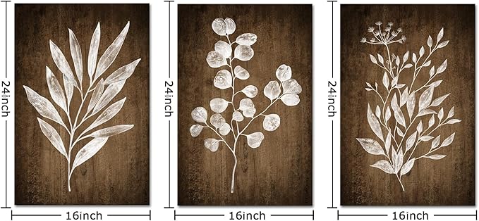 Conipit Rustic Botanical Wall Art Canvas Brown Botanical Painting Minimalist Vintage Leaf Plant Artwork Prints Framed For Living Room Bedroom Wall Decor 16''X24''X3pcs