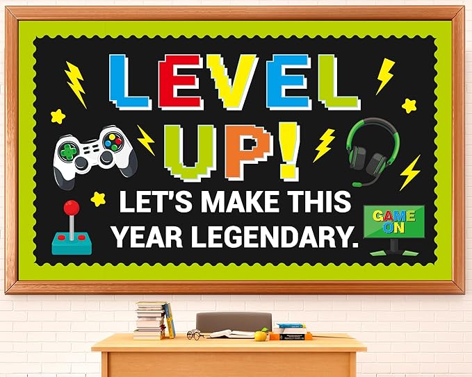 Video Game Theme Bulletin Board Set Level Up Classroom Decoration Video Game Growth Mindset Positive Come On Paper Cutouts for Back to School Home Nursery Chalkboard Wall Decor Party Supplies