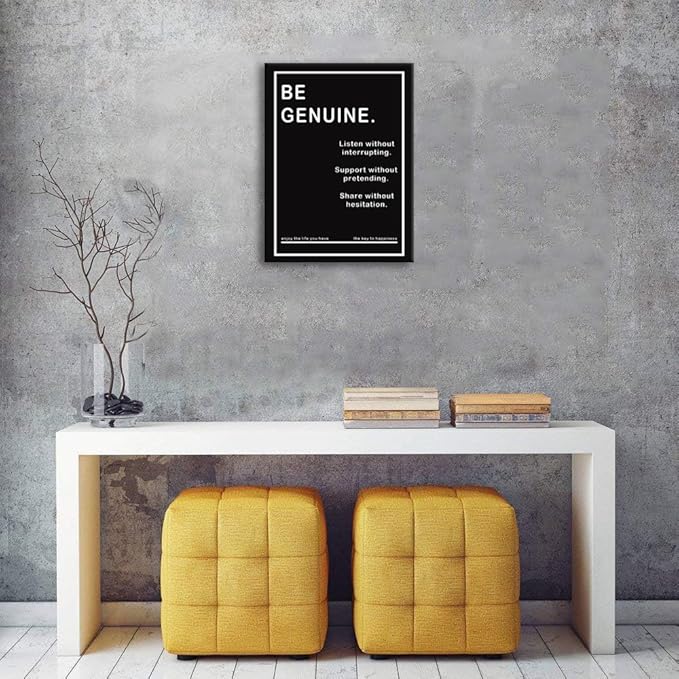 Inspirational Canvas Print Wall Art Office Wall Decor Motivational Picture Be Genuine Poster Painting Modern Inspiring Artwork for Home Living Room Bedroom Decor Framed Ready to Hang [18''Wx 24''H]