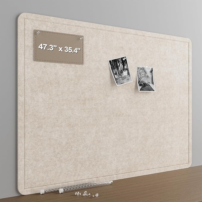 Large Felt Bulletin Board for Wall, 48"x36" Frameless Picture Board, Soft Felt Cork Board for Office, Home Planning & Office Wall Decor, Easy Install Pin Board(Beige)