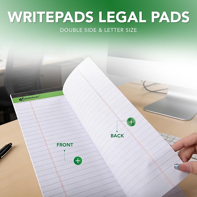 KAISA White Legal Pads Writing Pads 600 Sheets Recycled Paper, 8.5"x14" Wide Ruled Lined Paper Perforated 50 sheets Hard Back Notepads Large Legal Pad Writing Tablet For Office Supplies (White 12pads)